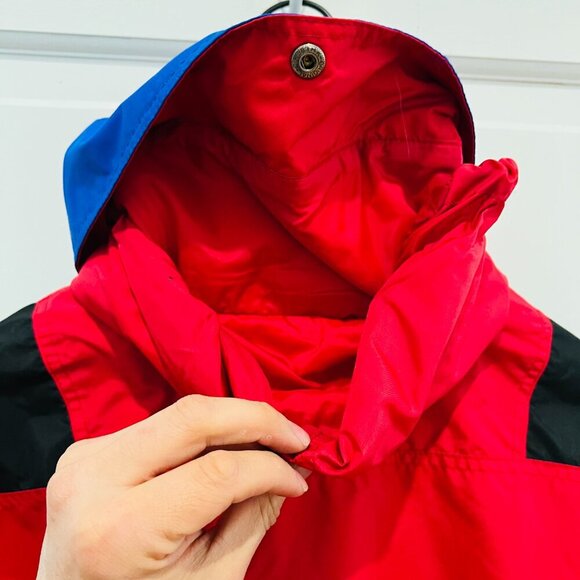 Vintage Colombia Pullover Anorak Jacket Coat Men’s L Red Blue Kangaroo Pocket - Picture 15 of 16